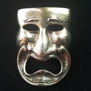 Heavy 925 Sterling Silver by Cini Comedy Drama Mask Pin Brooch Vintage
